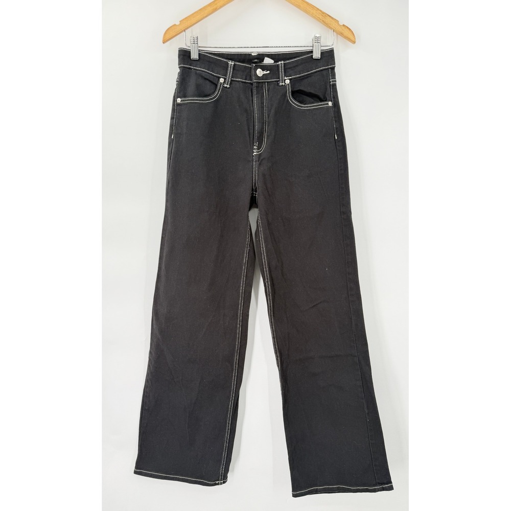 H&M Divided Wide Leg Jeans Womens Size 8 Black Contrast Stitch High Rise Denim